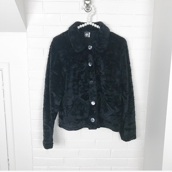 Free People Jackets & Blazers - {Free People} Black Faux Furry Button Down Jacket